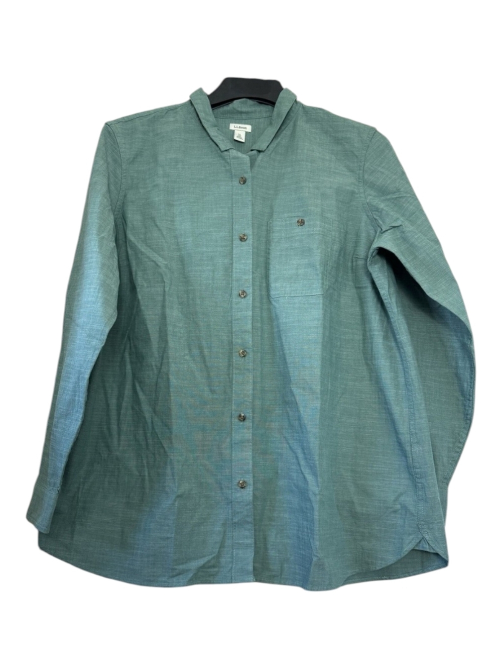 1X LL Bean Chambray Shirt Green Cotton Button Down NWOT Outdoor Casual
